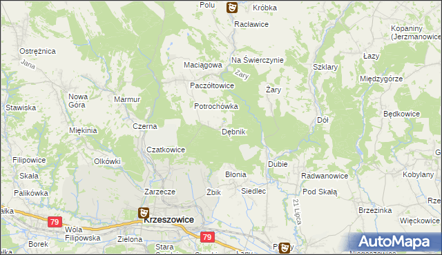 mapa Dębnik gmina Krzeszowice, Dębnik gmina Krzeszowice na mapie Targeo