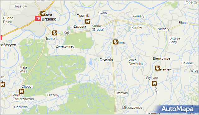 mapa Drwinia powiat bocheński, Drwinia powiat bocheński na mapie Targeo