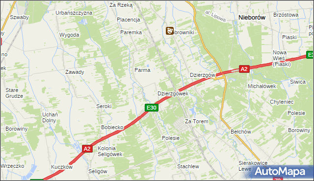 mapa Dzierzgówek gmina Nieborów, Dzierzgówek gmina Nieborów na mapie Targeo