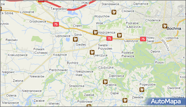 mapa Gierczyce gmina Bochnia, Gierczyce gmina Bochnia na mapie Targeo