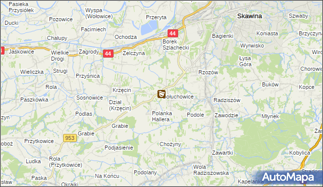 mapa Gołuchowice gmina Skawina, Gołuchowice gmina Skawina na mapie Targeo