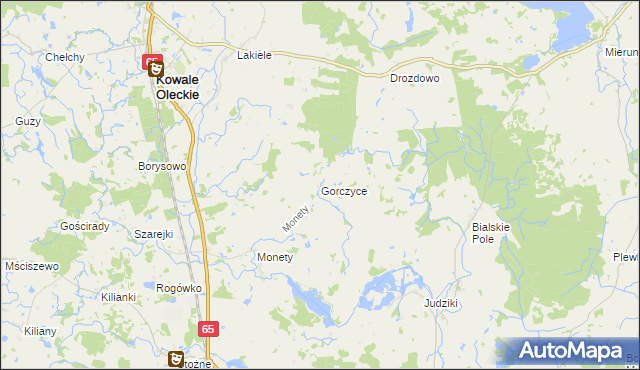 mapa Gorczyce gmina Kowale Oleckie, Gorczyce gmina Kowale Oleckie na mapie Targeo