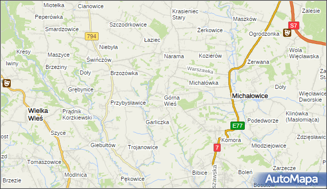 mapa Górna Wieś gmina Michałowice, Górna Wieś gmina Michałowice na mapie Targeo