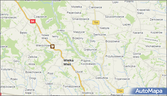 mapa Grębynice, Grębynice na mapie Targeo