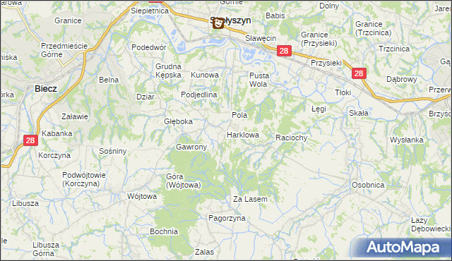 mapa Harklowa gmina Skołyszyn, Harklowa gmina Skołyszyn na mapie Targeo