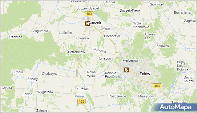 mapa Ignaców gmina Zelów, Ignaców gmina Zelów na mapie Targeo