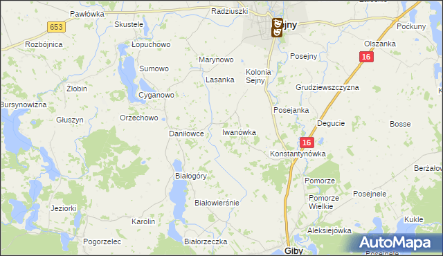 mapa Iwanówka gmina Giby, Iwanówka gmina Giby na mapie Targeo