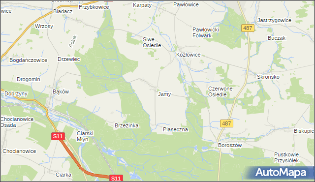 mapa Jamy gmina Gorzów Śląski, Jamy gmina Gorzów Śląski na mapie Targeo