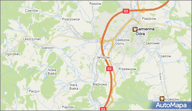 mapa Janiszów gmina Kamienna Góra, Janiszów gmina Kamienna Góra na mapie Targeo