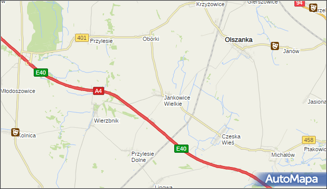 mapa Jankowice Wielkie, Jankowice Wielkie na mapie Targeo