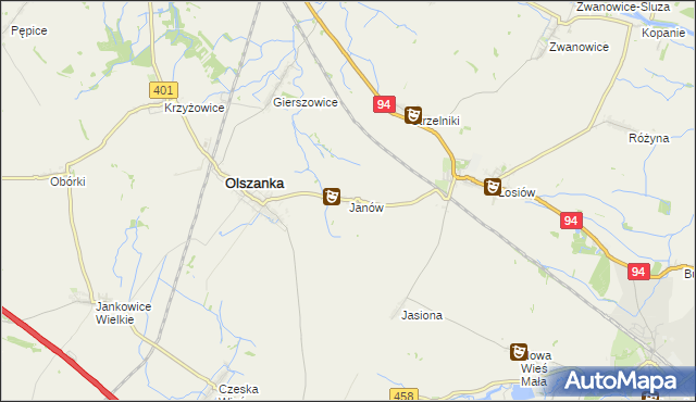 mapa Janów gmina Olszanka, Janów gmina Olszanka na mapie Targeo