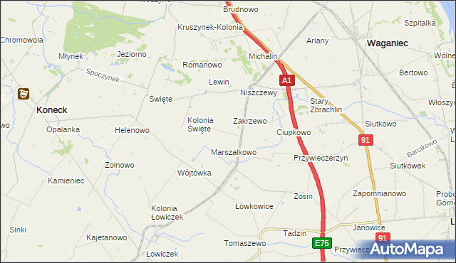 mapa Janowo gmina Waganiec, Janowo gmina Waganiec na mapie Targeo