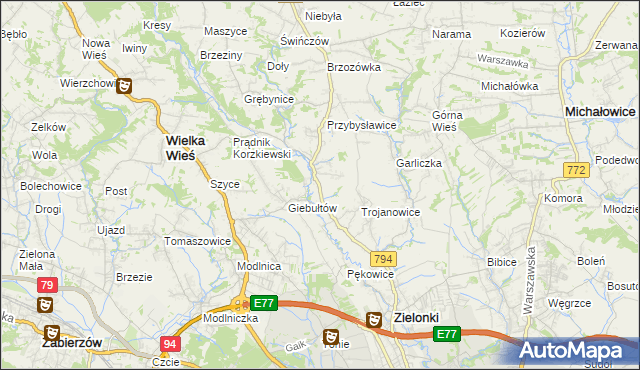 mapa Januszowice gmina Zielonki, Januszowice gmina Zielonki na mapie Targeo