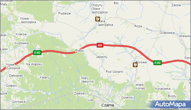 mapa Jaźwiny gmina Czarna, Jaźwiny gmina Czarna na mapie Targeo