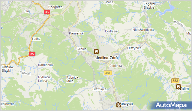 mapa Jedlina-Zdrój, Jedlina-Zdrój na mapie Targeo