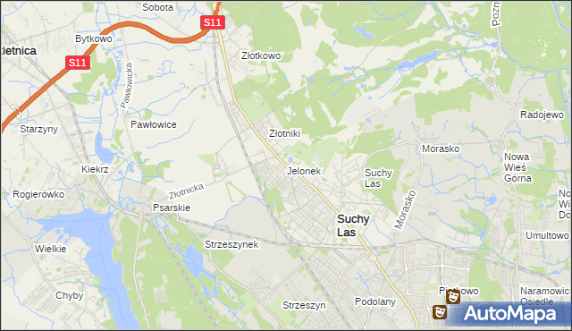 mapa Jelonek gmina Suchy Las, Jelonek gmina Suchy Las na mapie Targeo