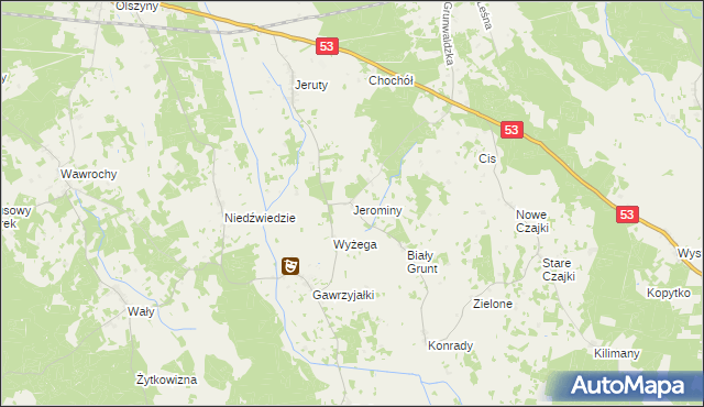 mapa Jerominy, Jerominy na mapie Targeo