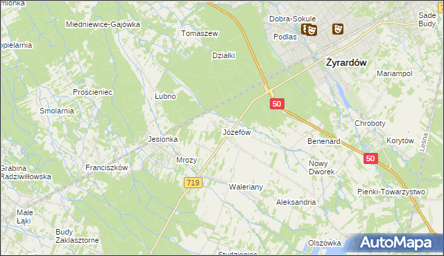 mapa Józefów gmina Wiskitki, Józefów gmina Wiskitki na mapie Targeo