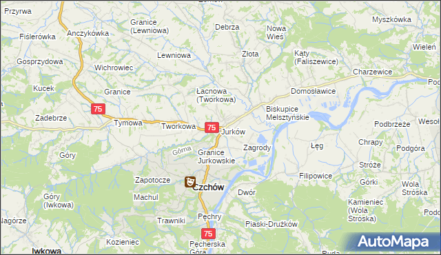 mapa Jurków gmina Czchów, Jurków gmina Czchów na mapie Targeo