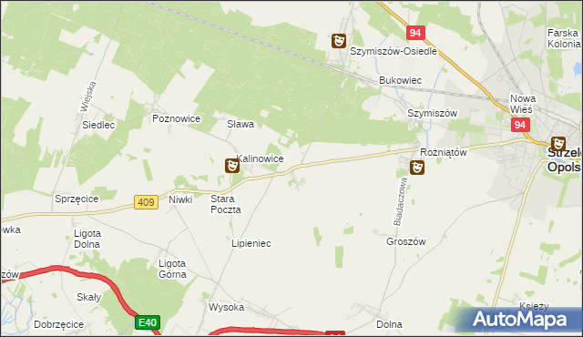 mapa Kalinów gmina Strzelce Opolskie, Kalinów gmina Strzelce Opolskie na mapie Targeo