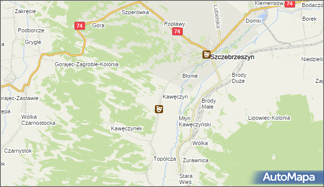 mapa Kawęczyn gmina Szczebrzeszyn, Kawęczyn gmina Szczebrzeszyn na mapie Targeo