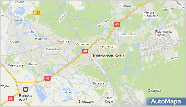 mapa Kędzierzyna-Koźle, Kędzierzyn-Koźle na mapie Targeo