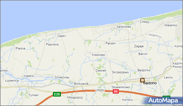 mapa Kiszkowo gmina Będzino, Kiszkowo gmina Będzino na mapie Targeo