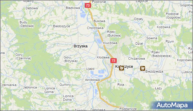 mapa Kłodawa gmina Brzyska, Kłodawa gmina Brzyska na mapie Targeo
