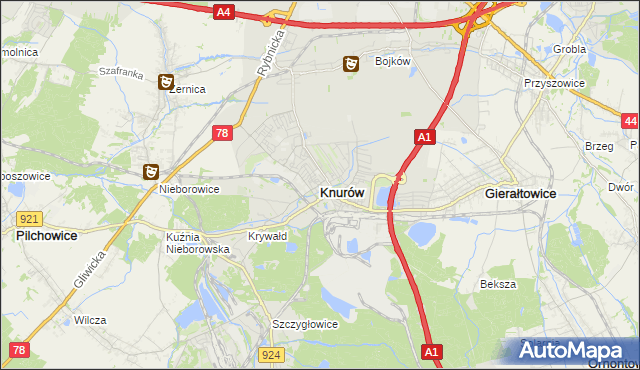 mapa Knurów powiat gliwicki, Knurów powiat gliwicki na mapie Targeo