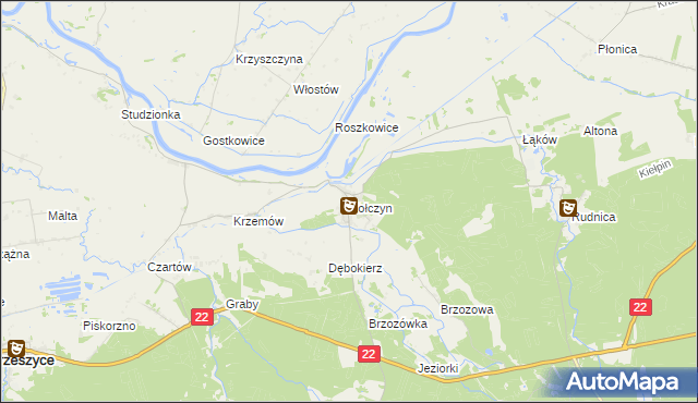 mapa Kołczyn gmina Krzeszyce, Kołczyn gmina Krzeszyce na mapie Targeo