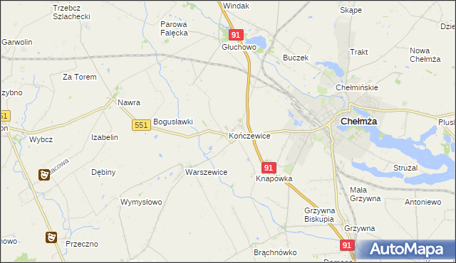 mapa Kończewice gmina Chełmża, Kończewice gmina Chełmża na mapie Targeo