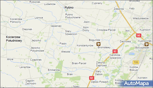 mapa Konstantynów gmina Rybno, Konstantynów gmina Rybno na mapie Targeo