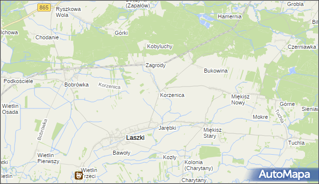 mapa Korzenica gmina Laszki, Korzenica gmina Laszki na mapie Targeo