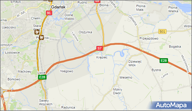 mapa Krępiec gmina Pruszcz Gdański, Krępiec gmina Pruszcz Gdański na mapie Targeo