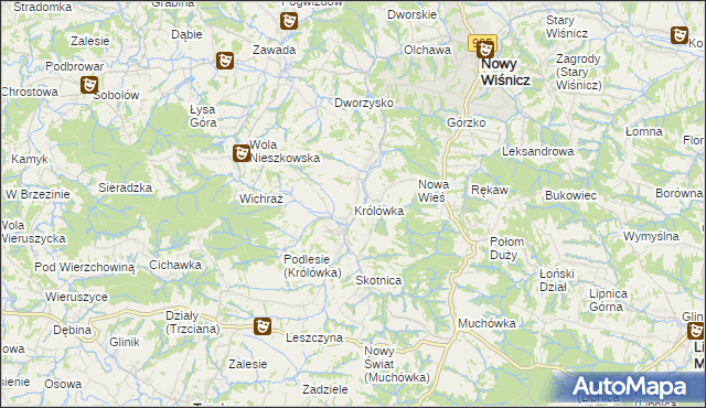 mapa Królówka gmina Nowy Wiśnicz, Królówka gmina Nowy Wiśnicz na mapie Targeo