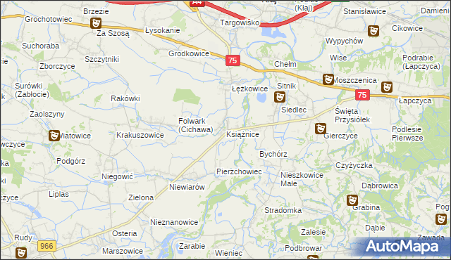 mapa Książnice gmina Gdów, Książnice gmina Gdów na mapie Targeo