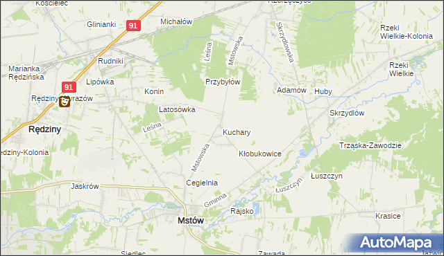 mapa Kuchary gmina Mstów, Kuchary gmina Mstów na mapie Targeo