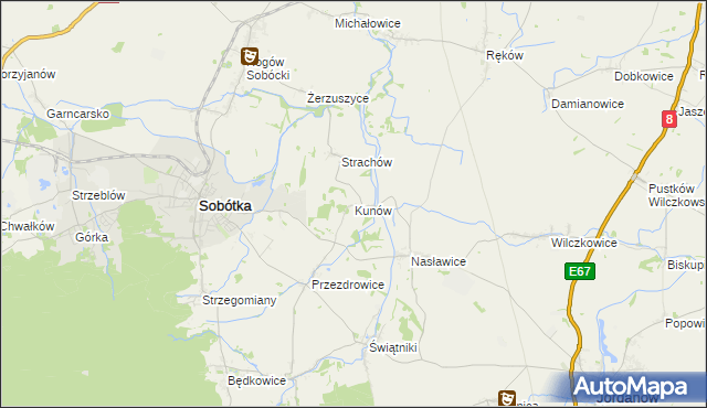 mapa Kunów gmina Sobótka, Kunów gmina Sobótka na mapie Targeo