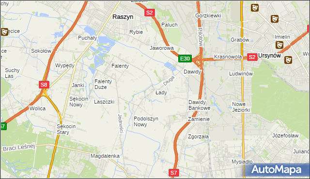 mapa Łady gmina Raszyn, Łady gmina Raszyn na mapie Targeo