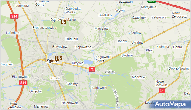 mapa Łagiewniki Nowe, Łagiewniki Nowe na mapie Targeo