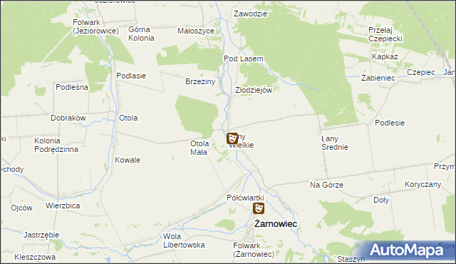 mapa Łany Wielkie gmina Żarnowiec, Łany Wielkie gmina Żarnowiec na mapie Targeo