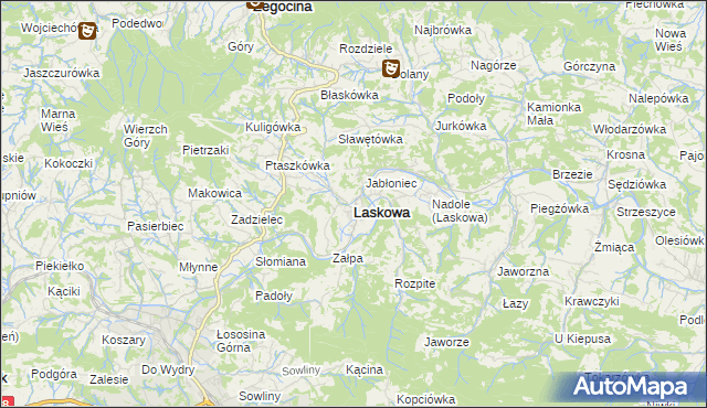 mapa Laskowa powiat limanowski, Laskowa powiat limanowski na mapie Targeo
