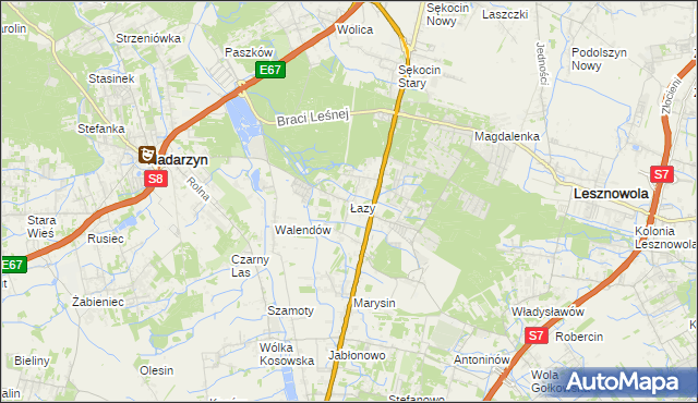 mapa Łazy gmina Lesznowola, Łazy gmina Lesznowola na mapie Targeo