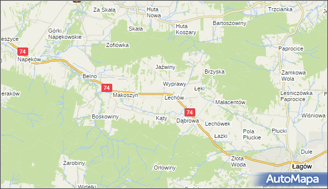 mapa Lechów gmina Bieliny, Lechów gmina Bieliny na mapie Targeo