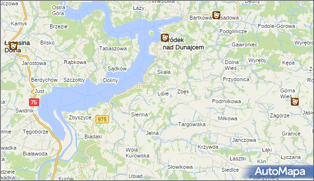 mapa Lipie gmina Gródek nad Dunajcem, Lipie gmina Gródek nad Dunajcem na mapie Targeo