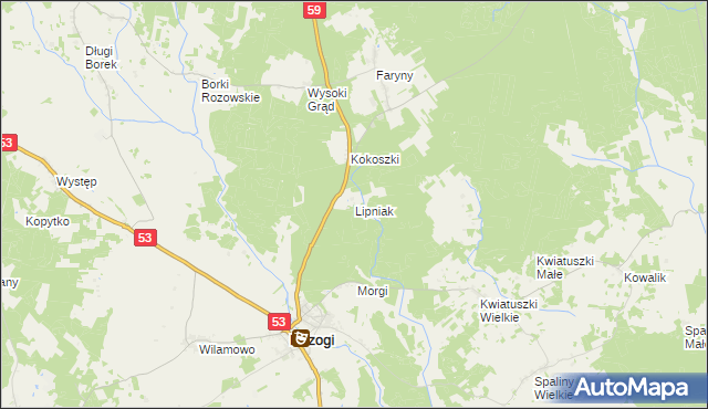 mapa Lipniak gmina Rozogi, Lipniak gmina Rozogi na mapie Targeo