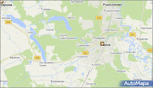 mapa Ludwikowo gmina Mosina, Ludwikowo gmina Mosina na mapie Targeo