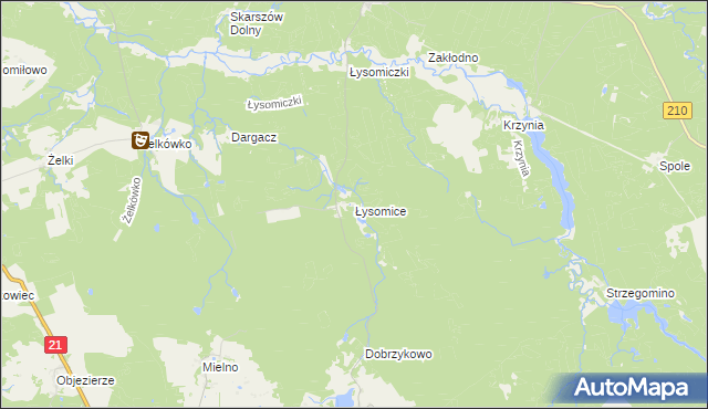 mapa Łysomice gmina Dębnica Kaszubska, Łysomice gmina Dębnica Kaszubska na mapie Targeo