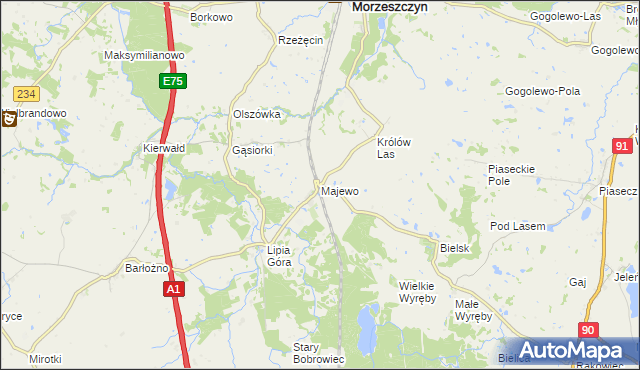 mapa Majewo gmina Morzeszczyn, Majewo gmina Morzeszczyn na mapie Targeo