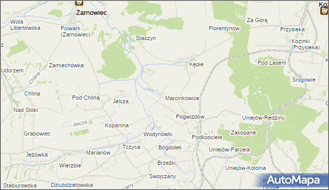 mapa Marcinkowice gmina Charsznica, Marcinkowice gmina Charsznica na mapie Targeo